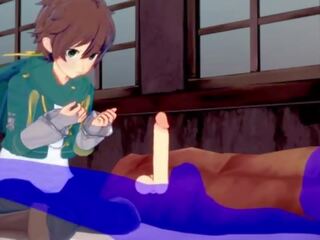 Konosuba yaoi - kazuma výstřik s připojenými opčními v jeho ústa - japonská asijské manža anime hra x jmenovitý klip homosexuální