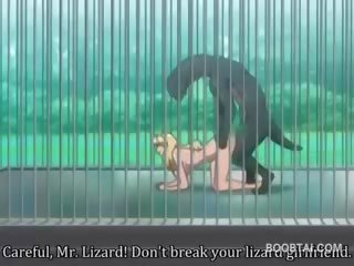 Krūtainas anime jauns dāma cunt pavirši grūti līdz monstrs pie the zoo